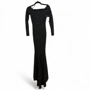 Windsor Black Asymmetrical Long Sleeve Gown